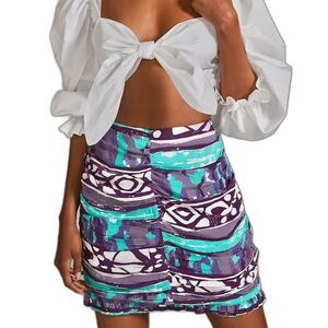 Anthropologie Porridge Elesa Ruched Mini Skirt Purple Turquoise Size Small NWT